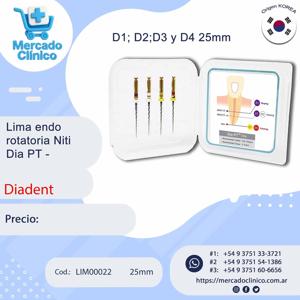 Lima endo  rotatoria Niti Dia PT - 25 mm - Diadent