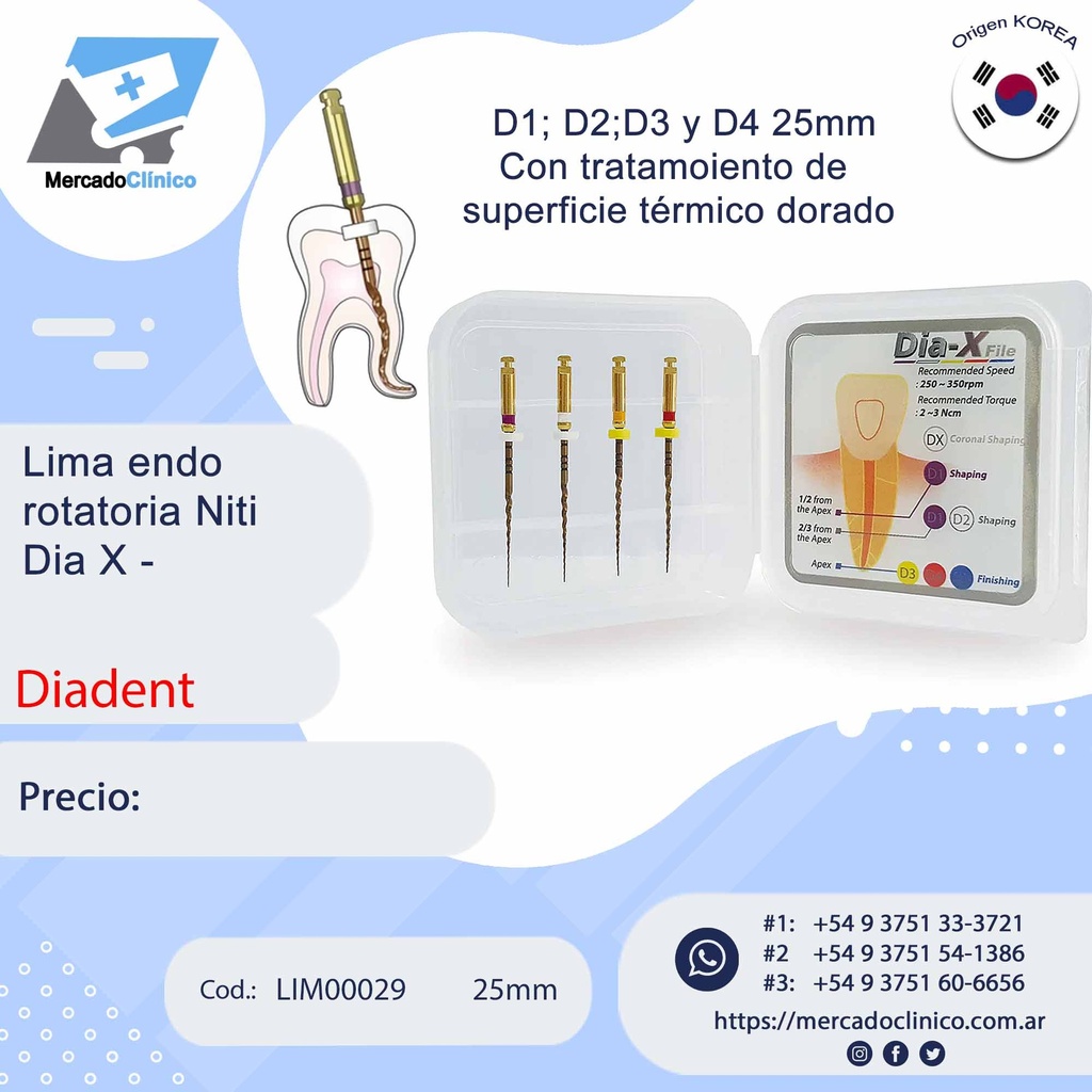 Lima endo  rotatoria Niti Dia-X FILE- 25 mm - Diadent
