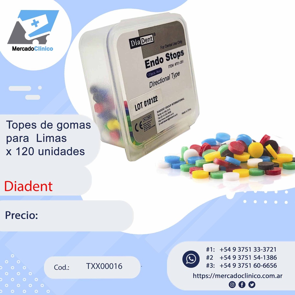 Topes de gomas para limas de endodoncia x 120 - Diadent
