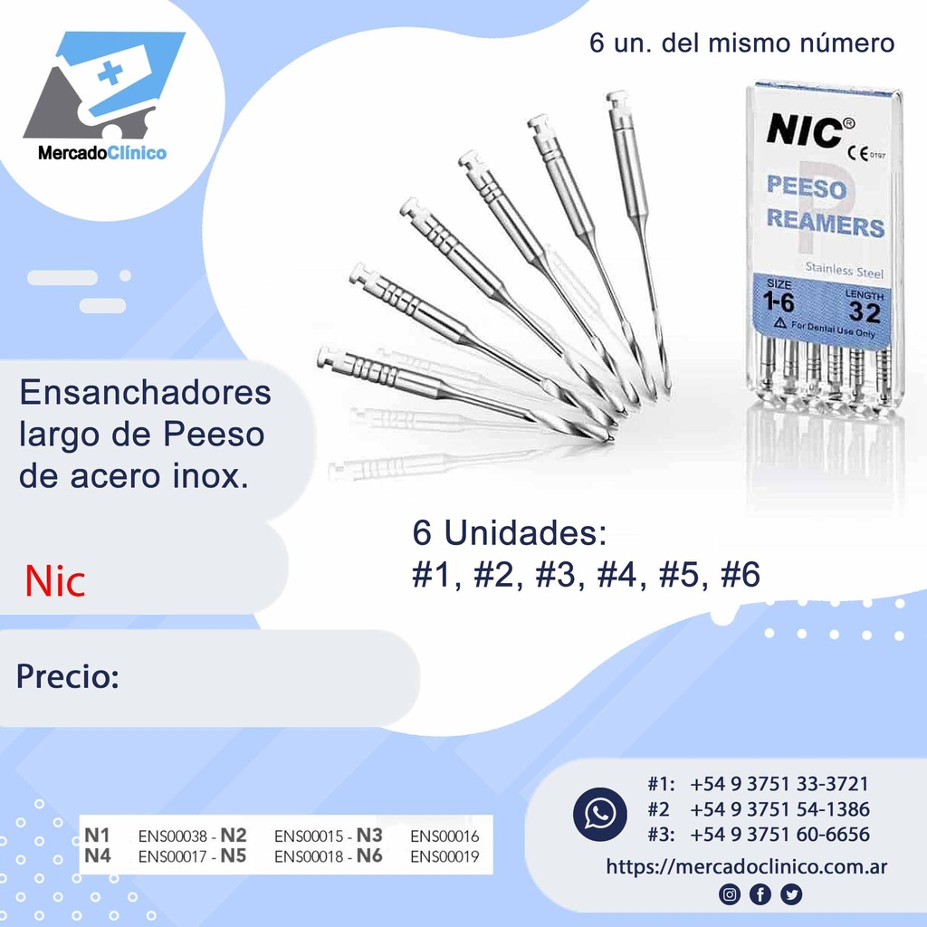 Fresa / ensanchador largo de Peeso x 6 unidades del mismo numero - NIC