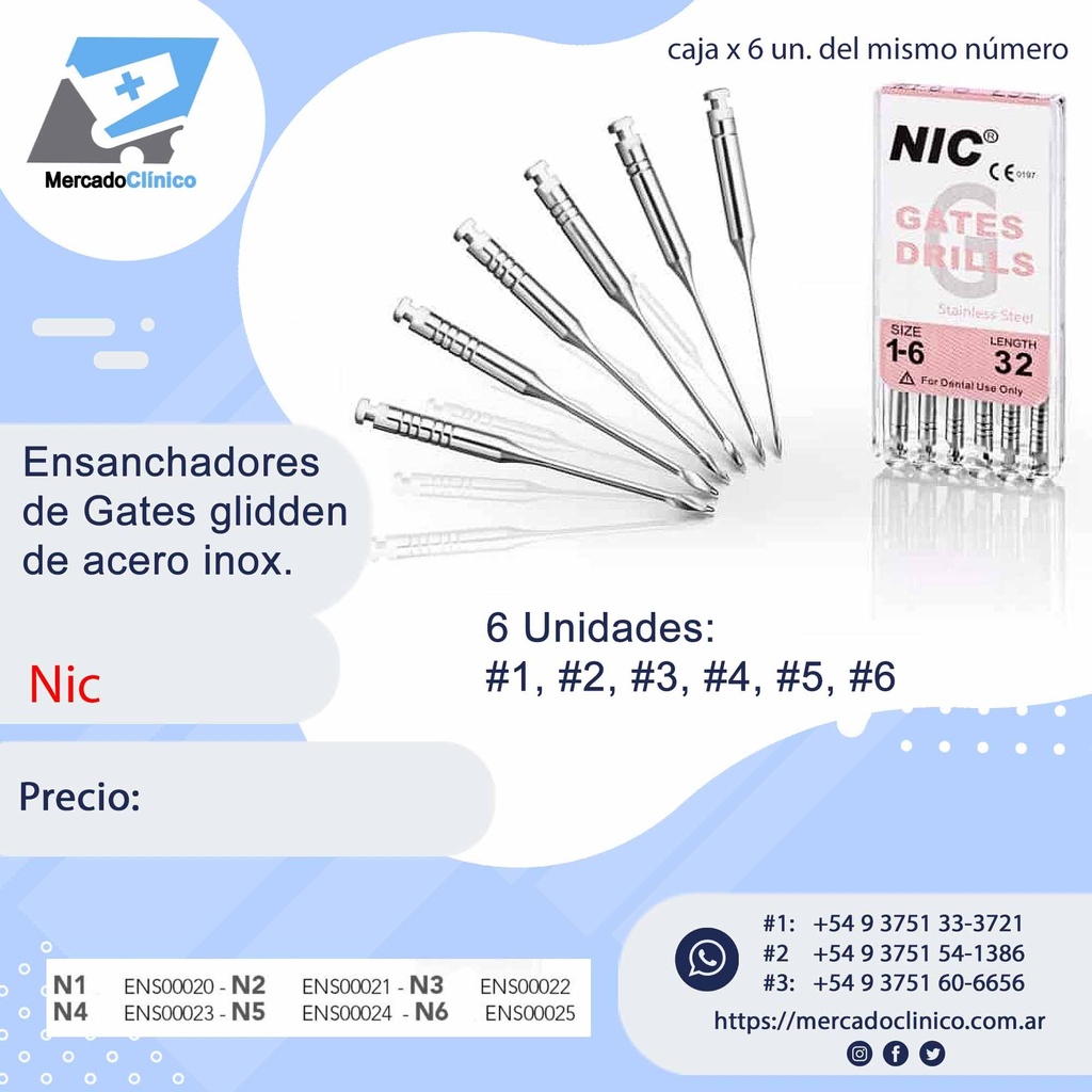 Fresa / ensanchador Gates Glidden x 6 unidades del mismo numero - NIC