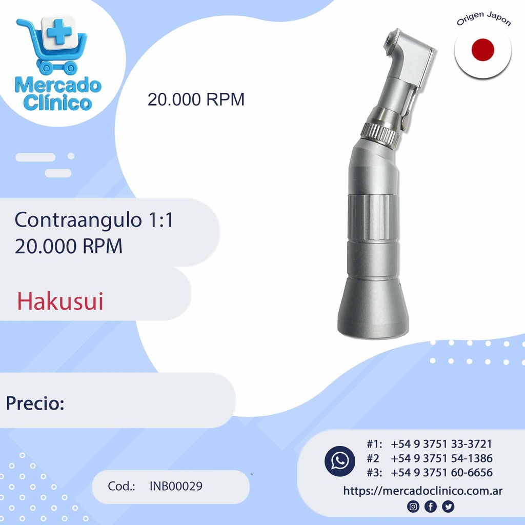 Contra angulo 1:1 20.000 RPM - Hakusui