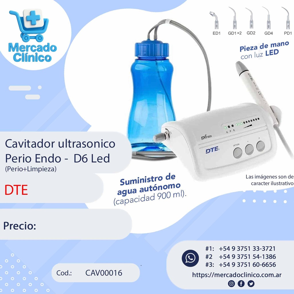 Cavitador ultrasónico Perio Endo -  D6 Led  (Perio+Limpieza) Ultrasonido - DTE 