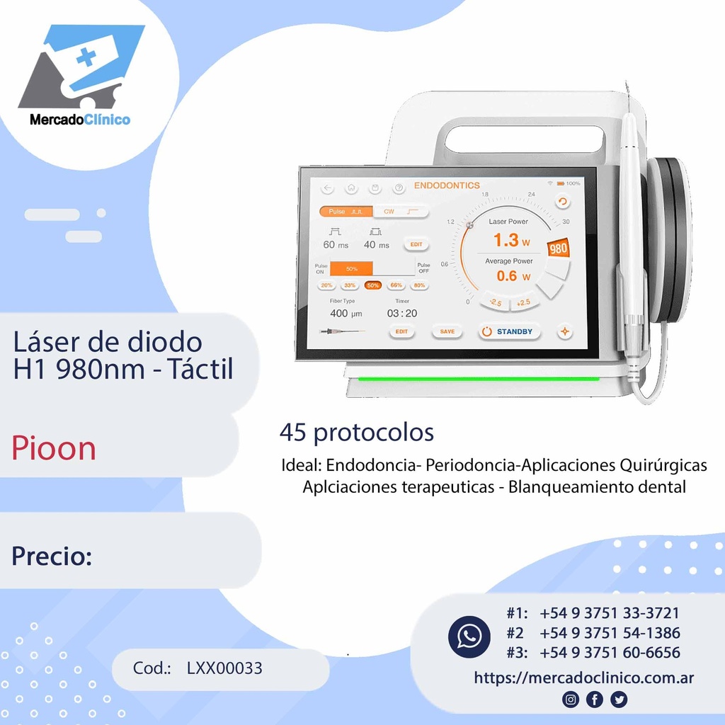 Láser de diodo H1 980nm - Táctil - Pioon