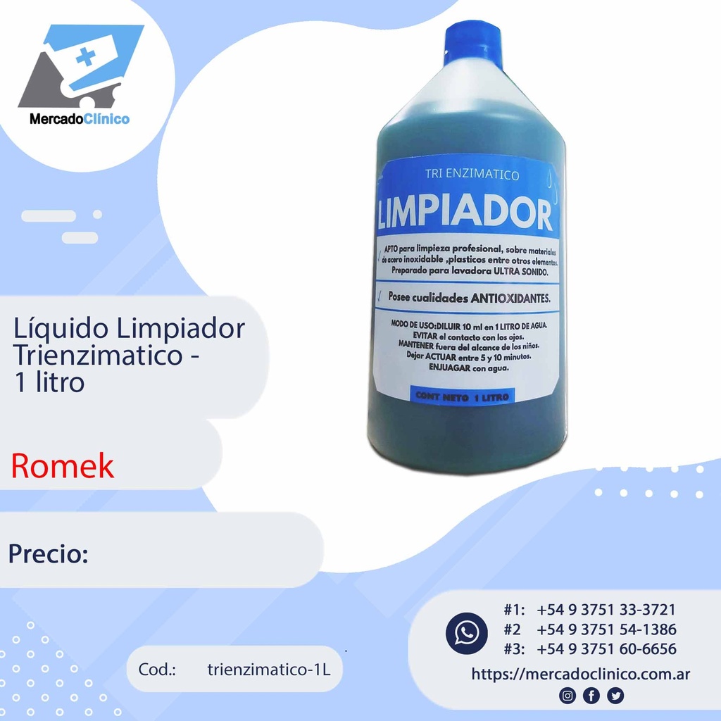 Líquido limpiador Tri enzimatico- Desinfectante - 1 Litro - Romek