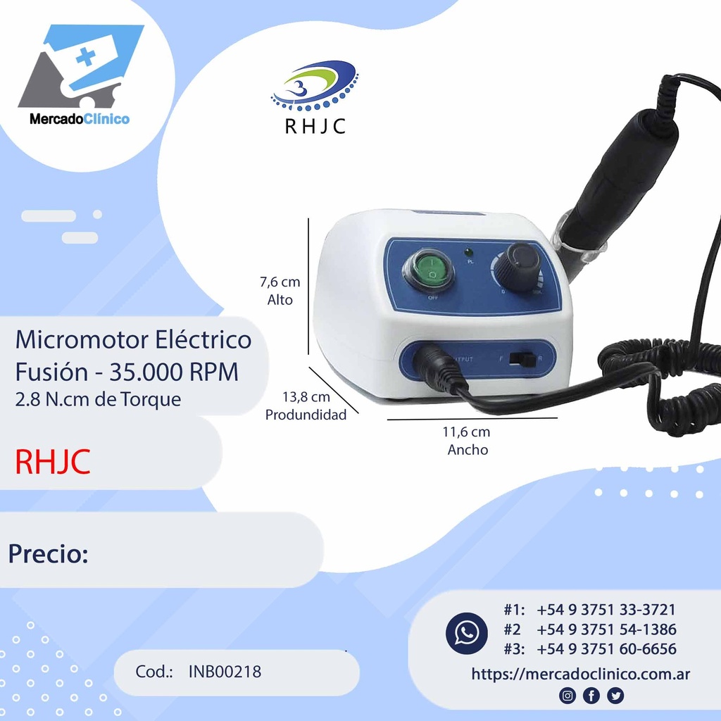 Micromotor eléctrico para laboratorio - Fusión - 35.000 RPM - RHJC