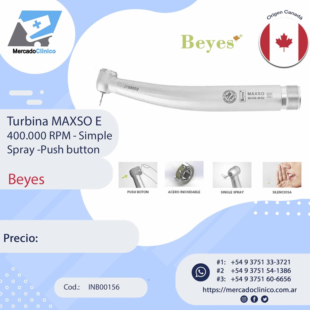 Turbina MAXSO E 400.000 RPM - Simple  Spray -Push button - Beyes