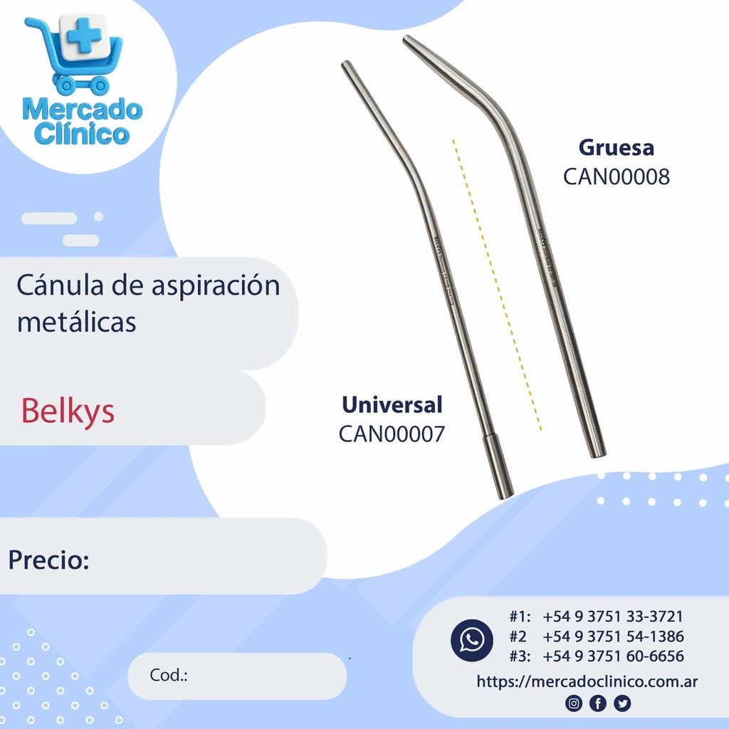 Cánula de aspiración metálica - Belkys