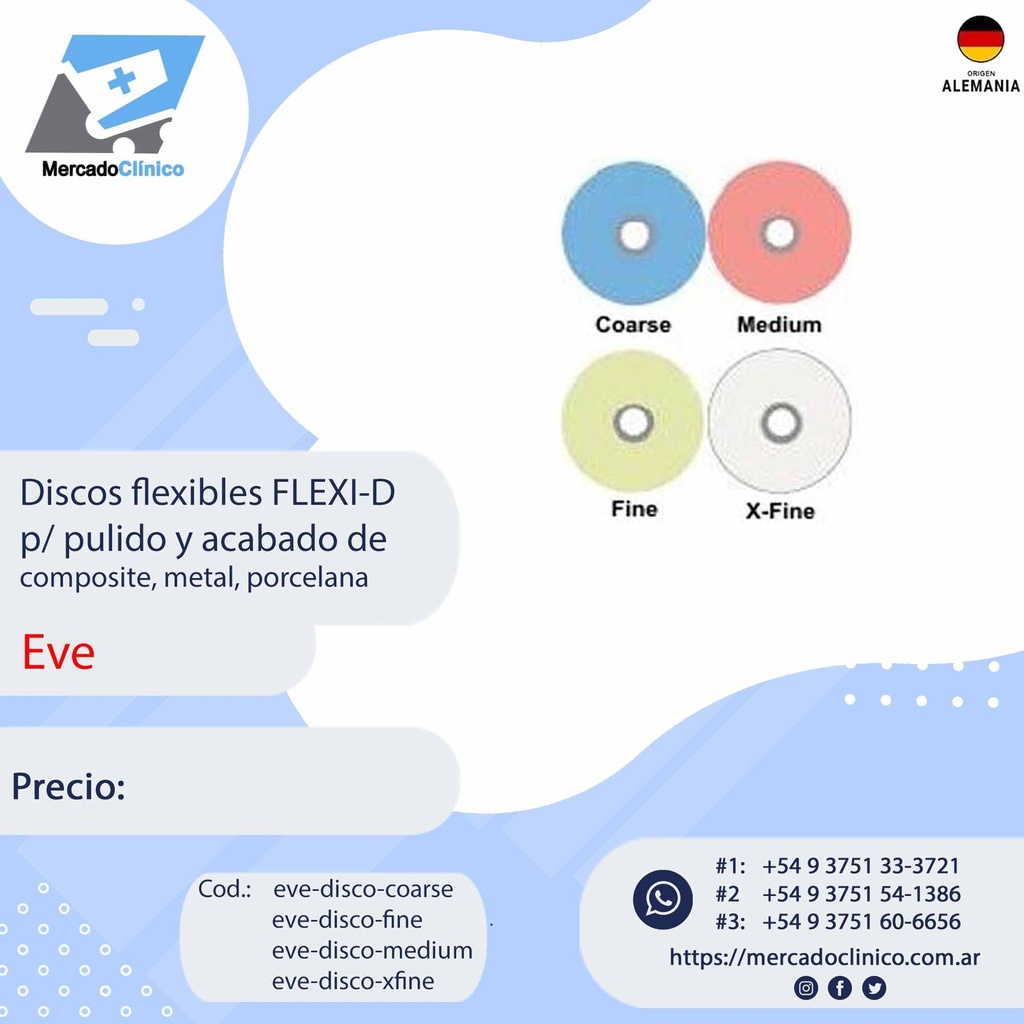 Discos flexibles FLEXI-D p/ pulido y acabado de composite, metal, porcelana x unidad - EVE