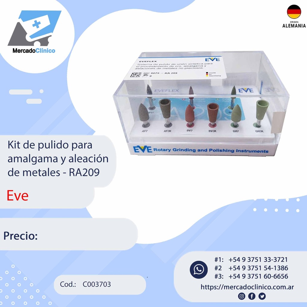 Kit de pulido para amalgama y aleación de metales - RA209 - EVE