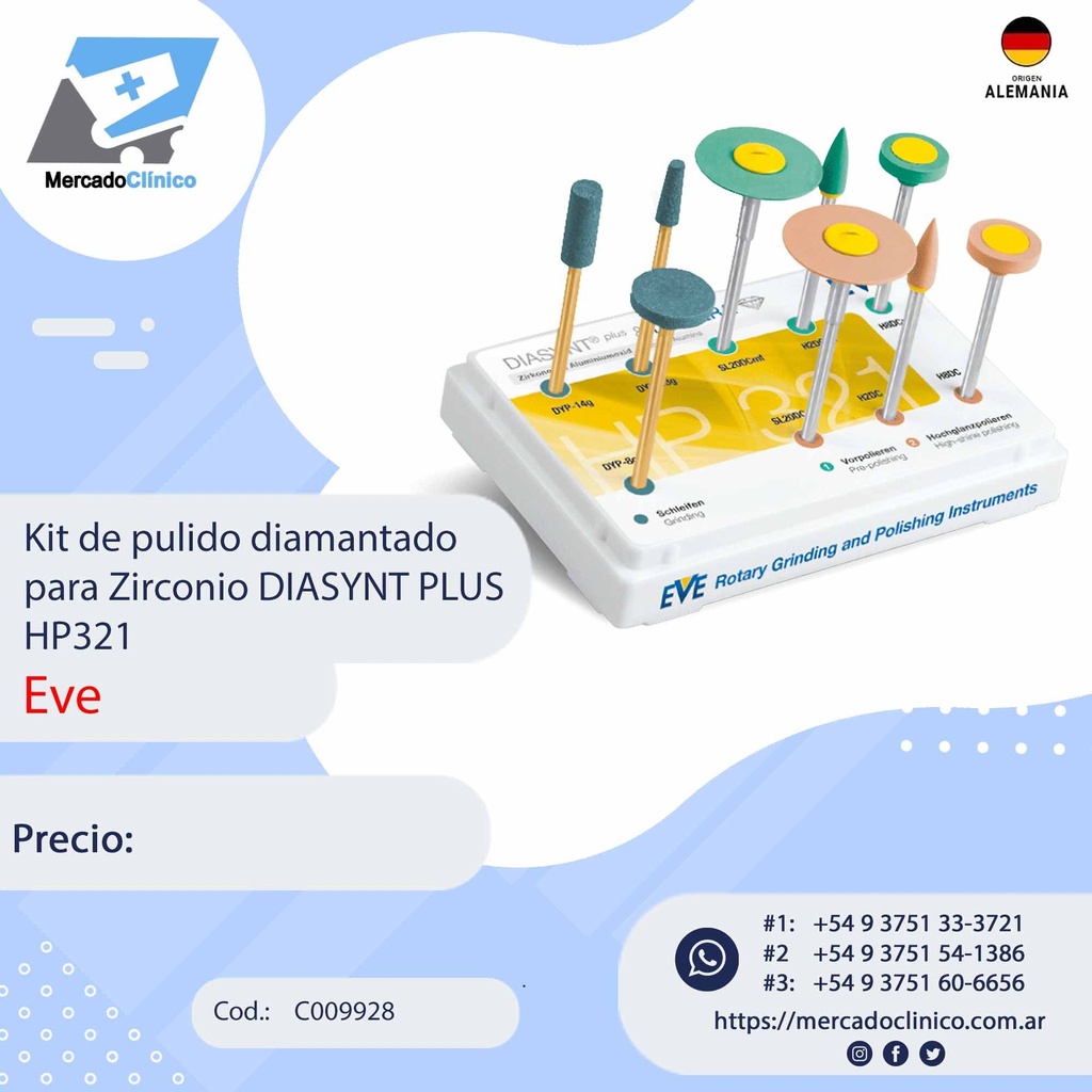 Kit de pulidores cerámicos para pieza de mano - HP 310 DIASYNT PLUS - DIAPOL - EVE (copia)