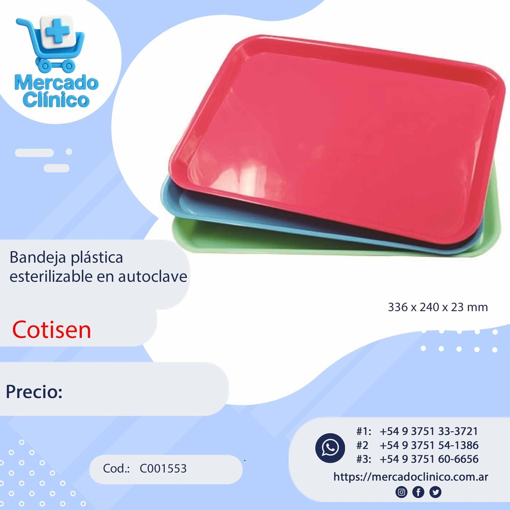 Bandeja plástica esterilizable en colores - Cotisen