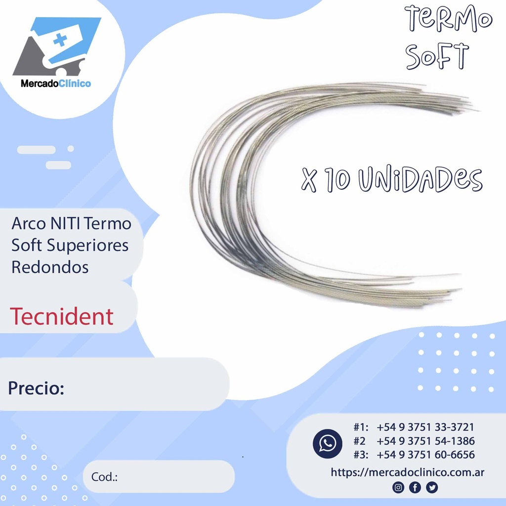 Arcos NITI Soft Termicos Metalicos  SUPERIORES - Redondos - X 10 arcos - TECNIDENT