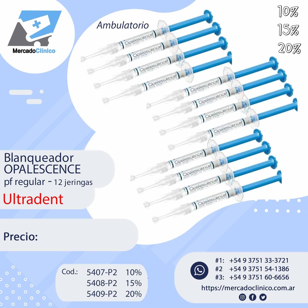 Blanqueador Opalescence - PF Regular - Ambulatorio - 12 un - Carbamida - ULTRADENT