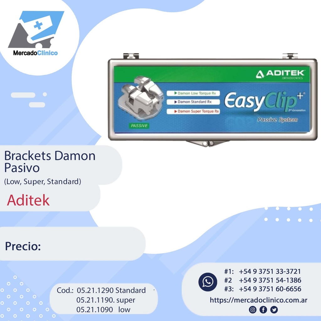 Bracket Damon - kit 5x5 -  Easyclip - slot 0,22 - Autoligado - Aditek (Standard)