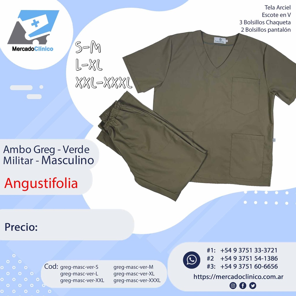 Ambo Greg - Pantalón y chaquetilla -Verde Oliva - Masculino - Angustifolia