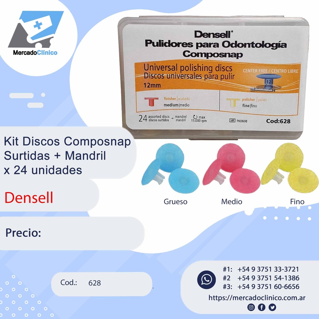Kit Discos Composnap  Surtidas + Mandril  x 24 unidades - Densell