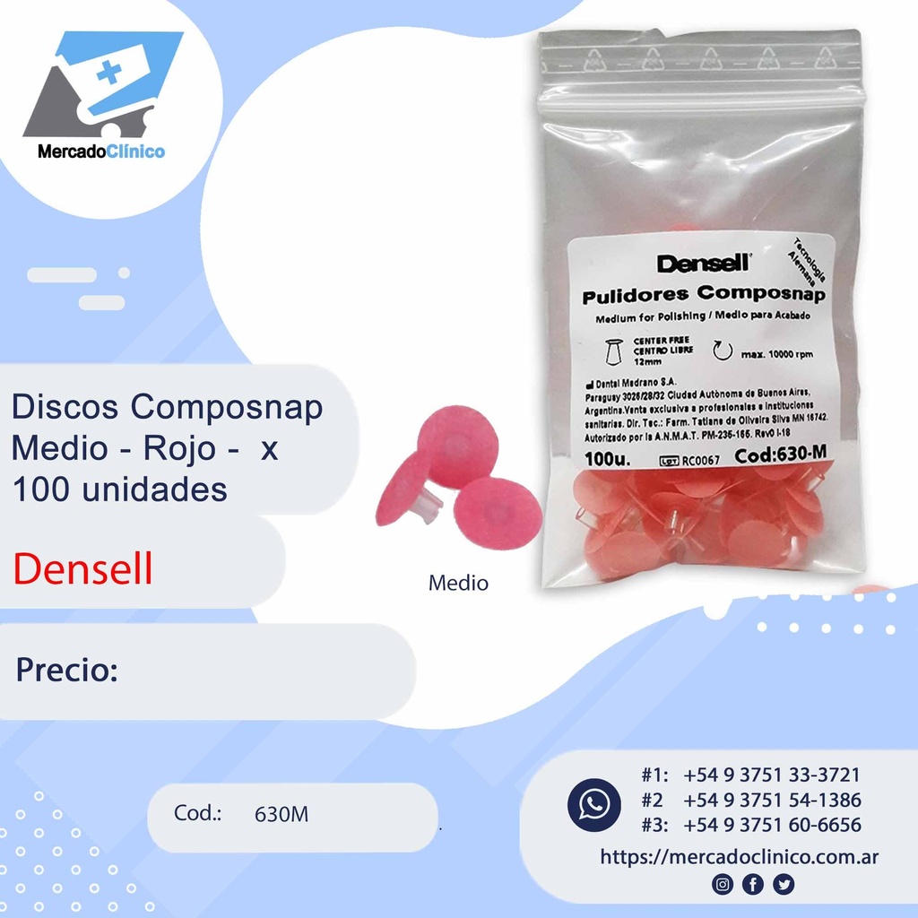 Discos Composnap Medio - Rojo x 100 unidades - Densell