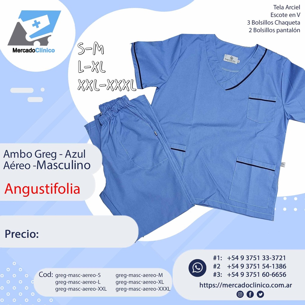 Ambo Greg - Pantalón y chaquetilla -Azul Aéreo- Masculino - Angustifolia