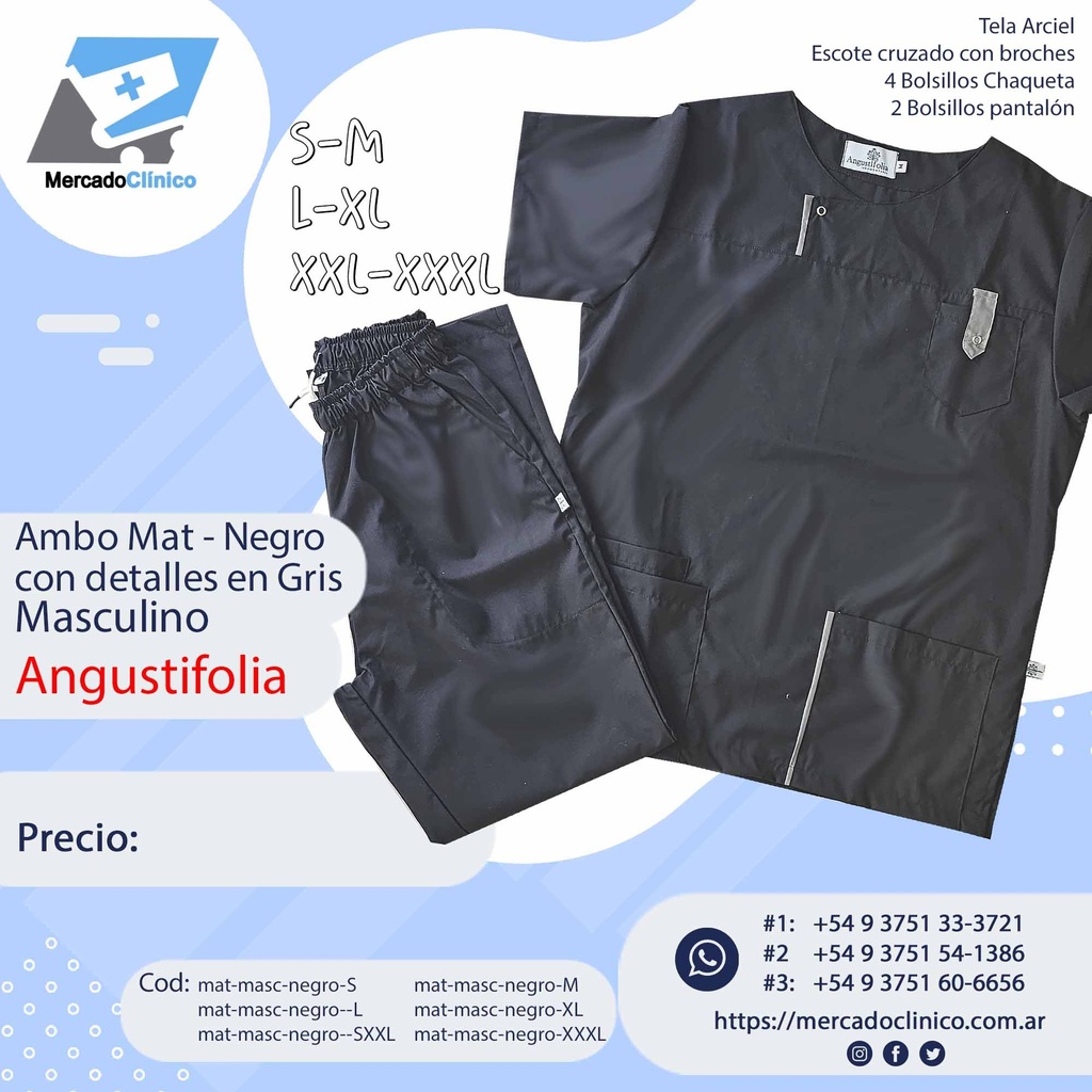 Ambo Mat - Pantalón y chaquetilla - Negro con detalles en gris - Masculino - Angustifolia