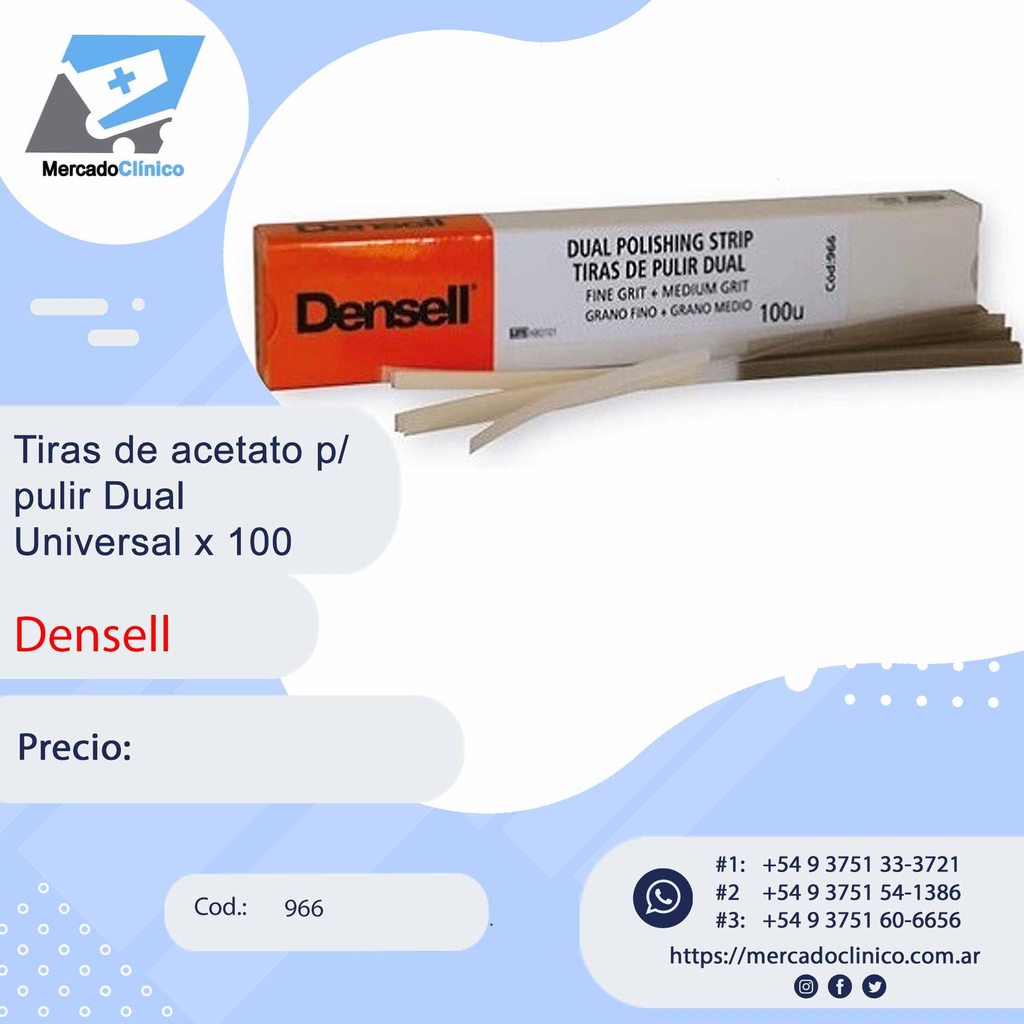 Tiras De Acetato Abrasivas - Dual Universal - x 100 unidades - Densell
