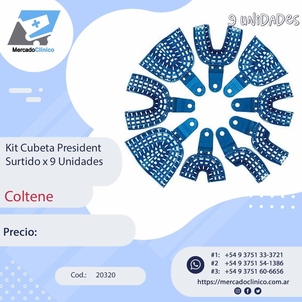 kit Cubeta President  para implantes, etc - plástica autoclavable - 9 unidades - Coltene