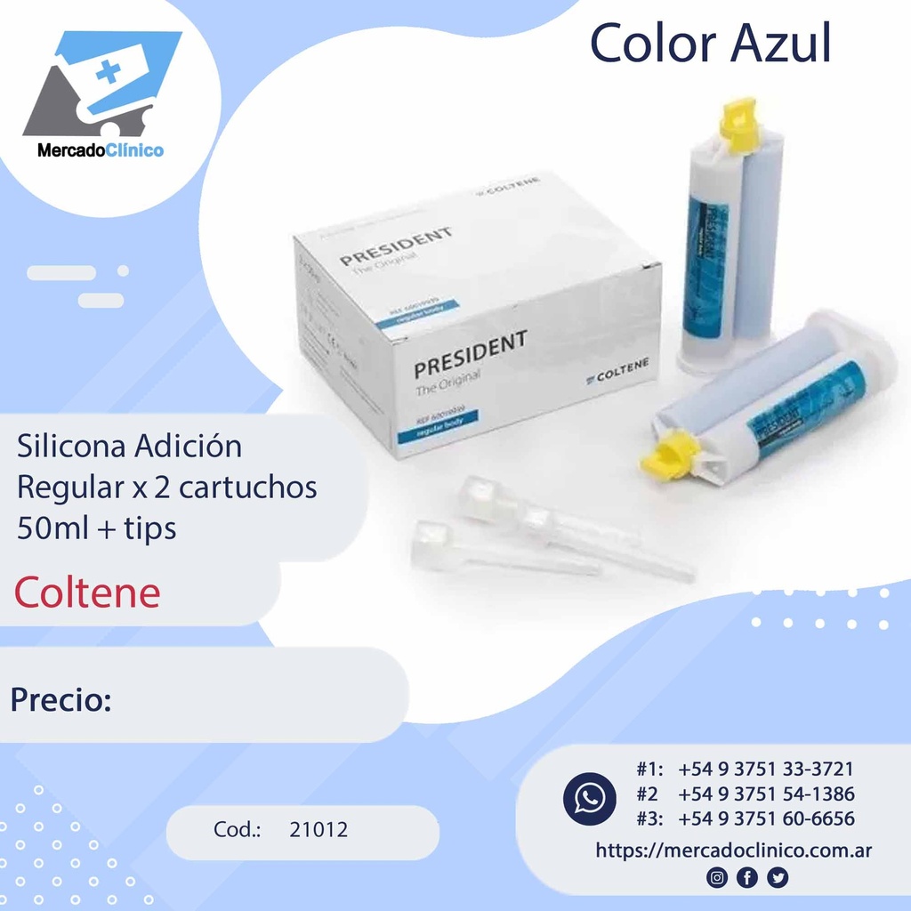 Silicona Adición Regular x 2 cartuchos 50ml + tips - 21012 - Coltene