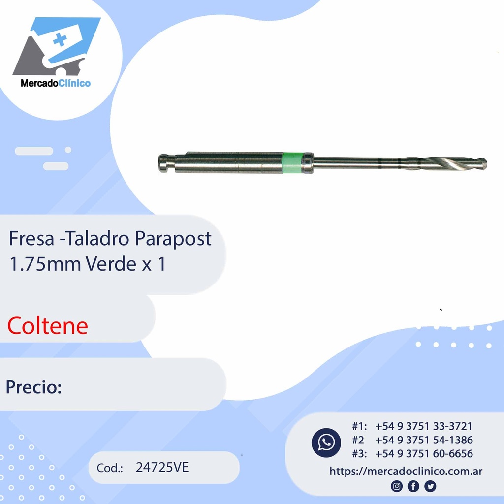 Fresa - Taladro Parapost  1,75. Verde x 1 - Coltene