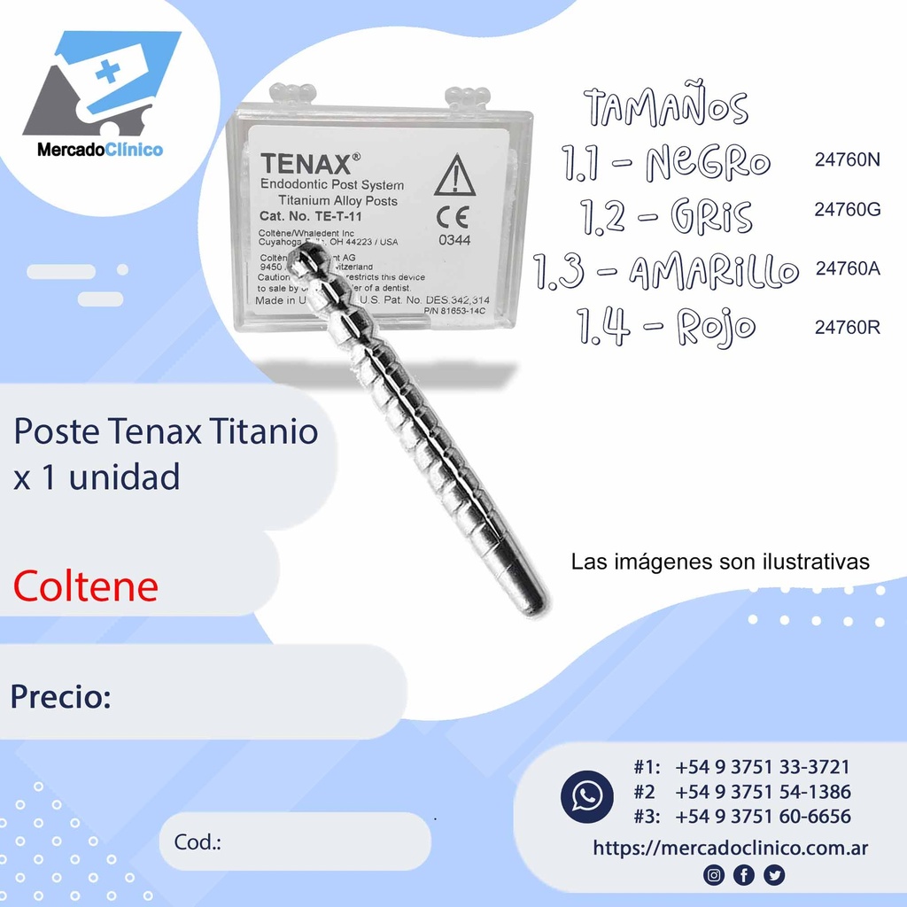 Postes - Perno metálico - Tenax - x 1 unidad- Coltene