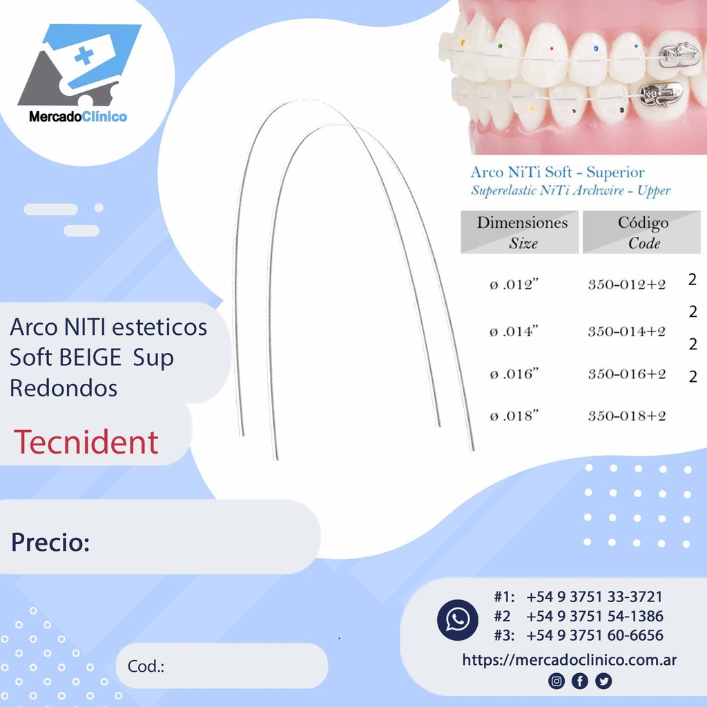 Arco NITI esteticos Soft Termo BEIGE  Superiores - Redondos - x 10 unidades - Tecnident