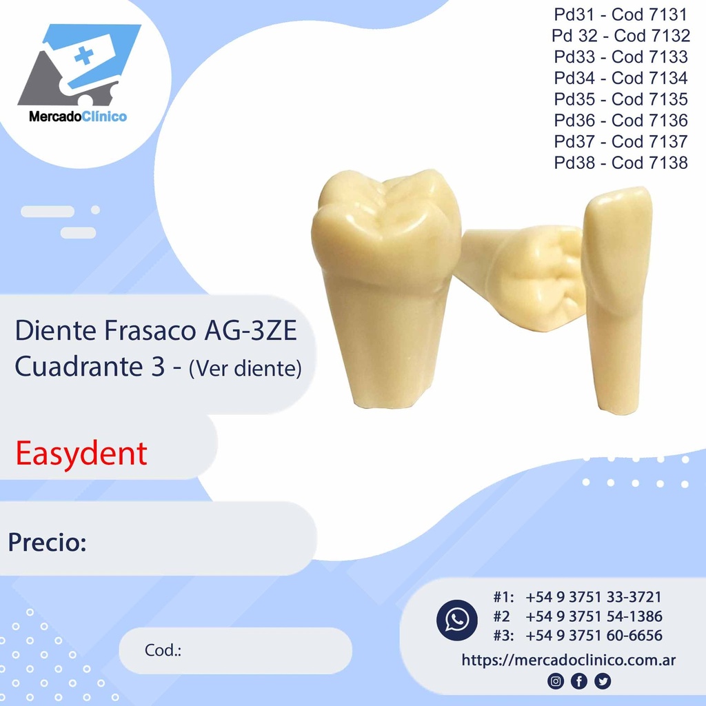 Diente Frasaco AG-3ZE Cuadrante 3 - (Ver diente)  - Easydent