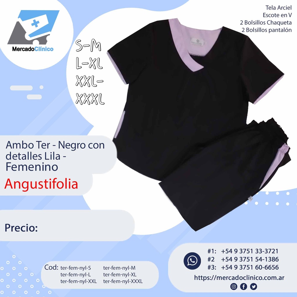 Ambo Ter - Pantalón y chaquetilla - Negro con detalle Lila - Femenino - Angustifolia