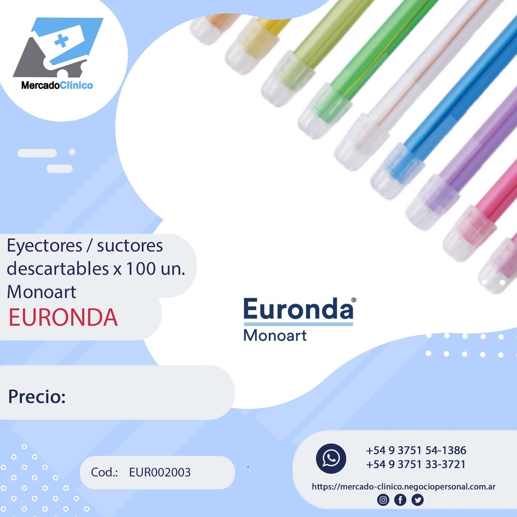 Eyectores / Suctores Descartables X 100 Unidades Monoart - EURONDA