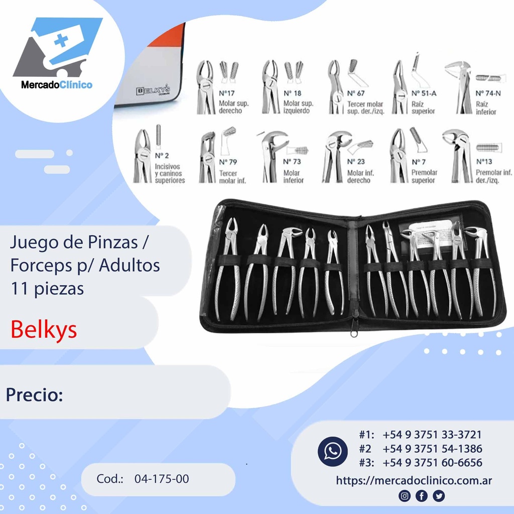 Juego de Forceps p/ Adultos 11 piezas - Belkys