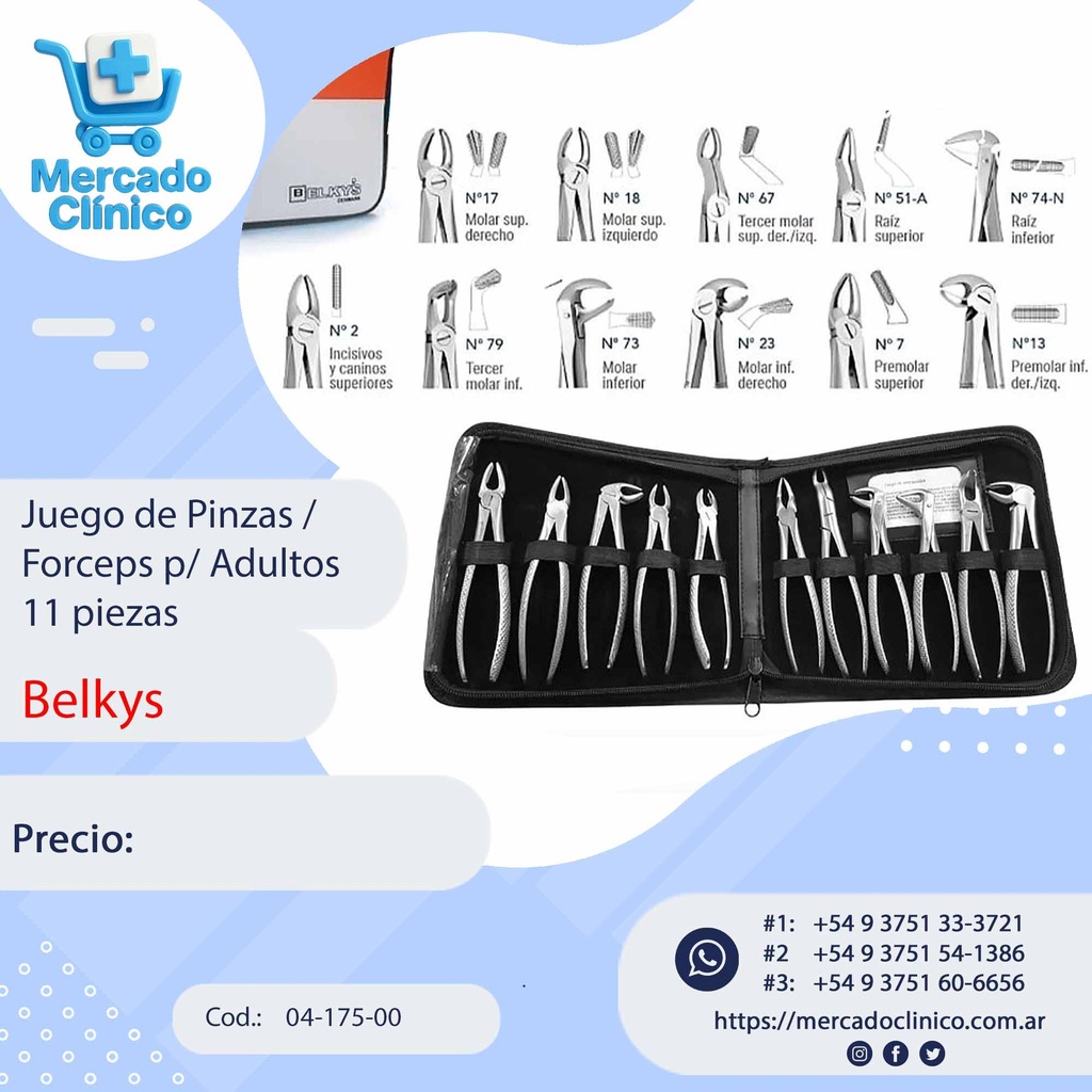 Juego de Pinzas / Forceps p/ Adultos 11 piezas - Belkys