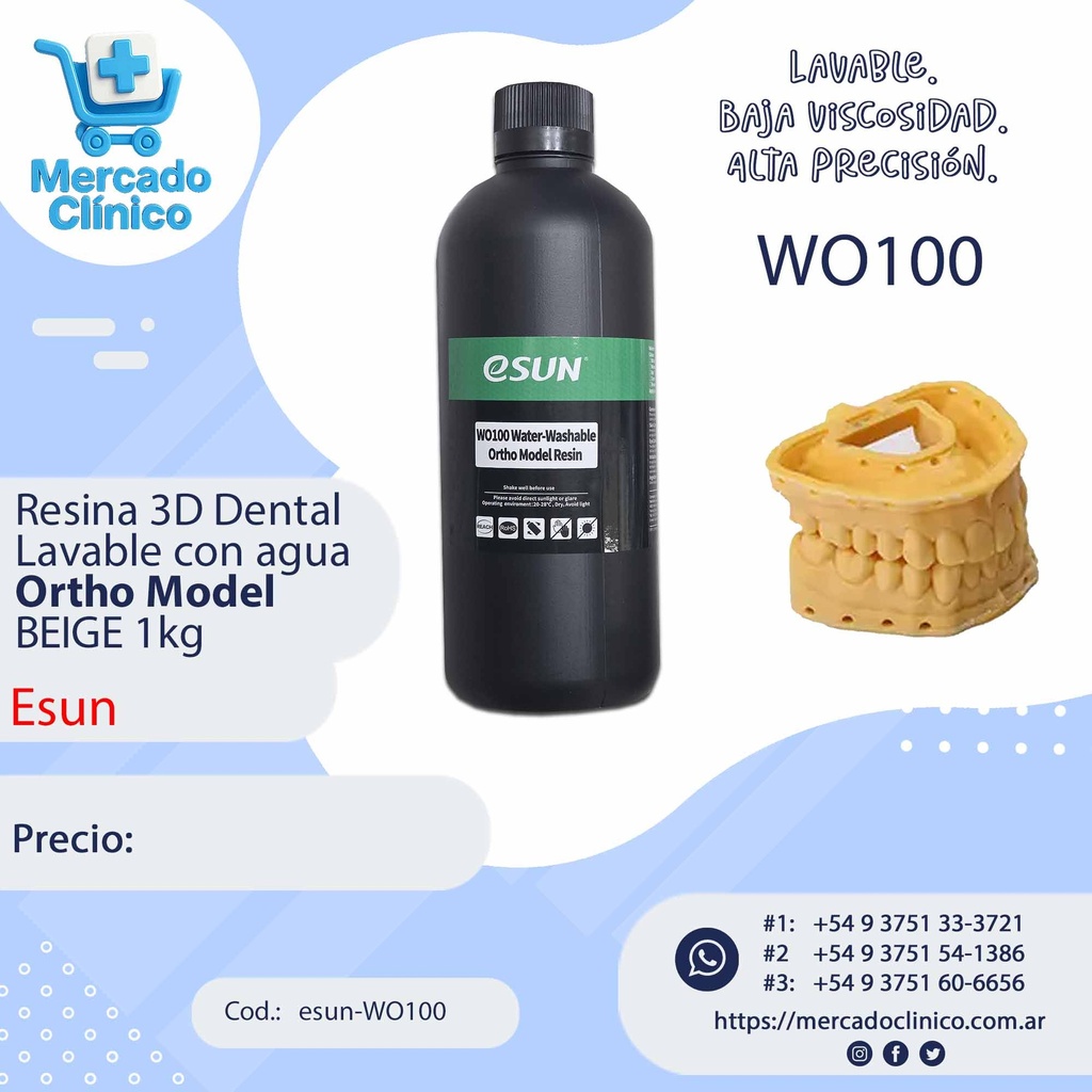 Resina 3D Esun Ortho (Lavable con Agua- LCD Beige) 1Kg 