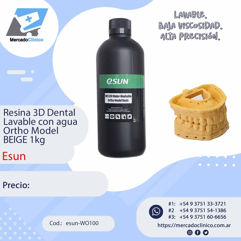 Resina 3D Ortho WO100 - color Beige (Lavable con Agua) 1Kg - Esun