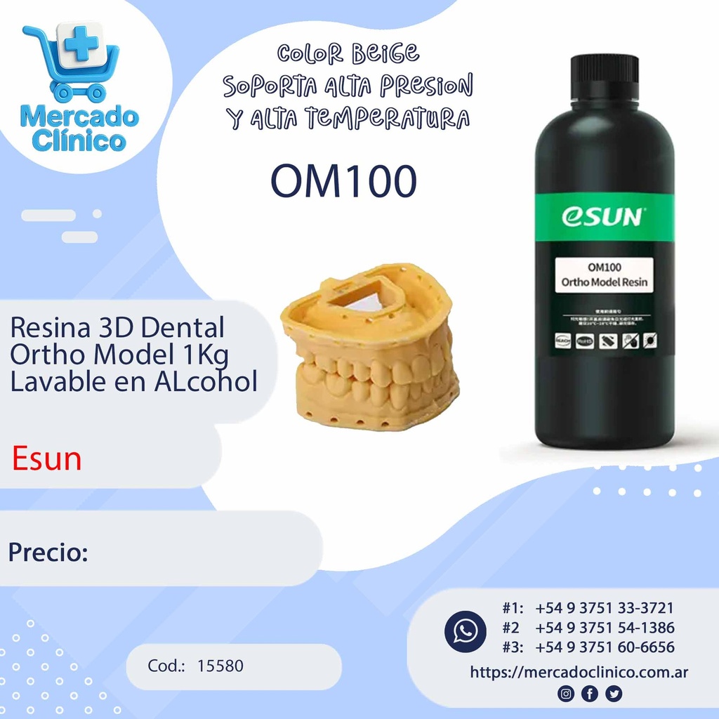 Resina 3D Ortho Model Resin OM100 -1Kg - (Lavable con Alcohol) - Esun 