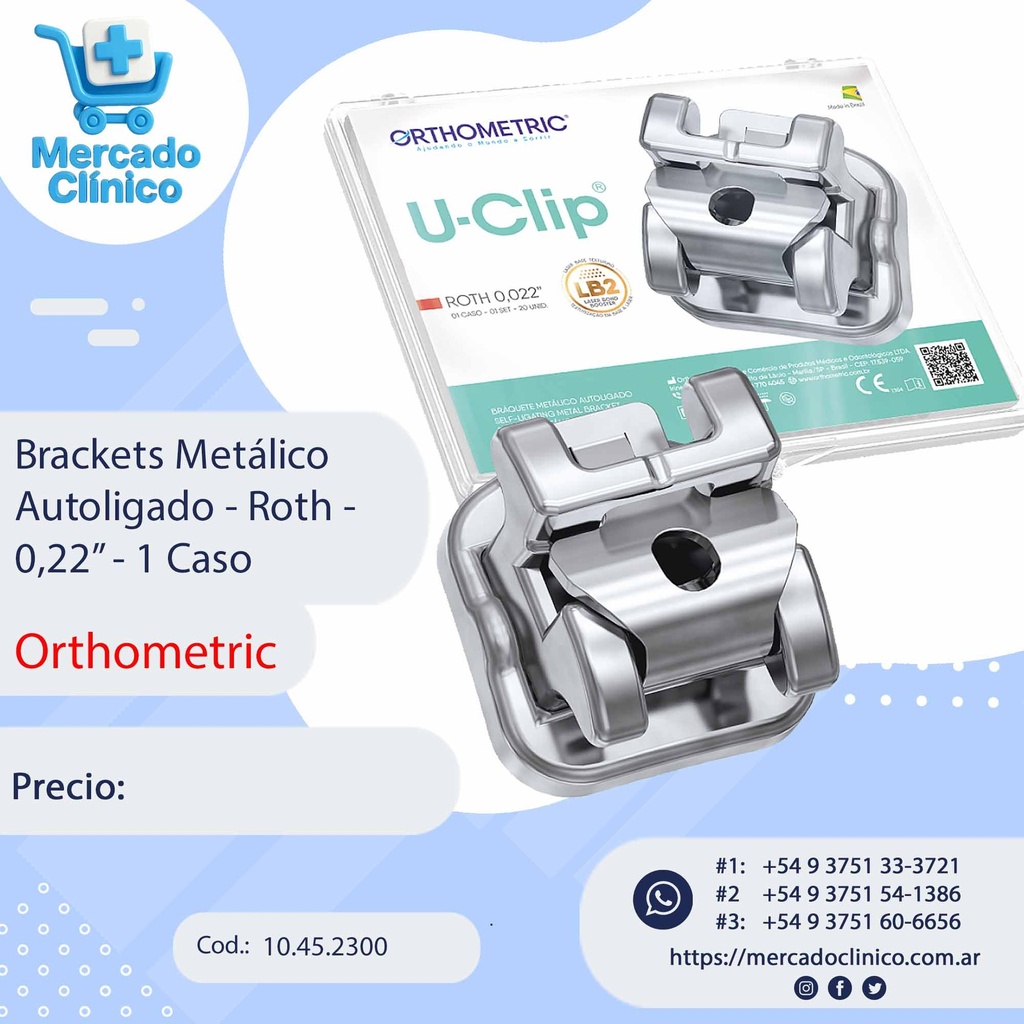 Bracket U-Clip - Autoligante Roth - Slot 0,22 - 1 caso - ORTHOMETRIC