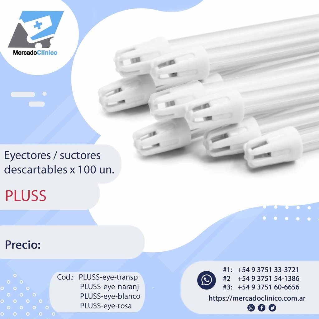 Eyectores / suctores descartables x 100  unidades - PLUSS