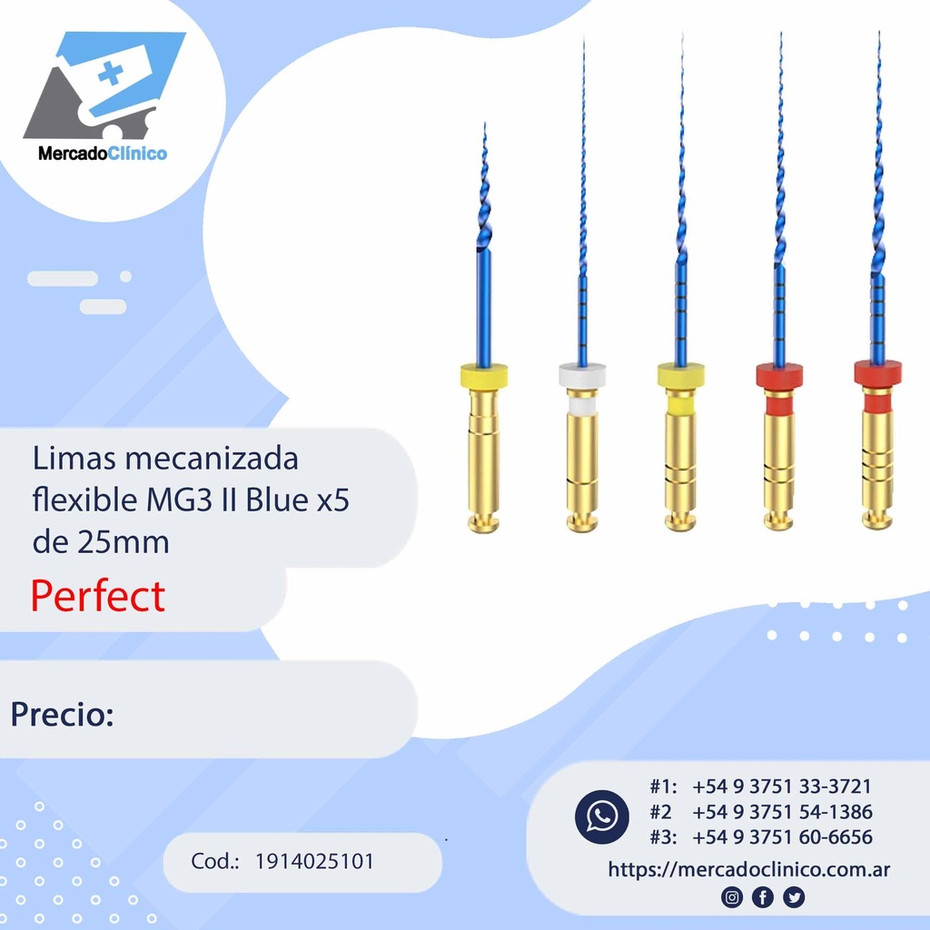 Limas mecanizada  MG3 II Blue x 5 de 25mm - Perfect