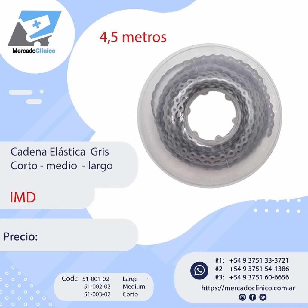 Cadena Elástica  Gris - Plateado Corto  - medio  - largo -  IMD