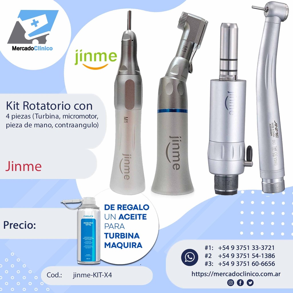 Kit rotatorio ( Turbina - Micromotor - Contra ángulo - Pieza de Mano recta) - Jinme