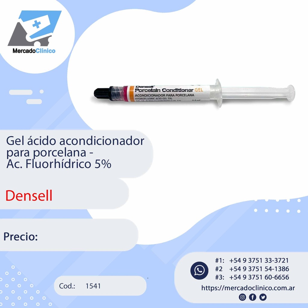 Ácido fluorhídrico 5% Gel p/ porcelana - 2,5ml - Densell
