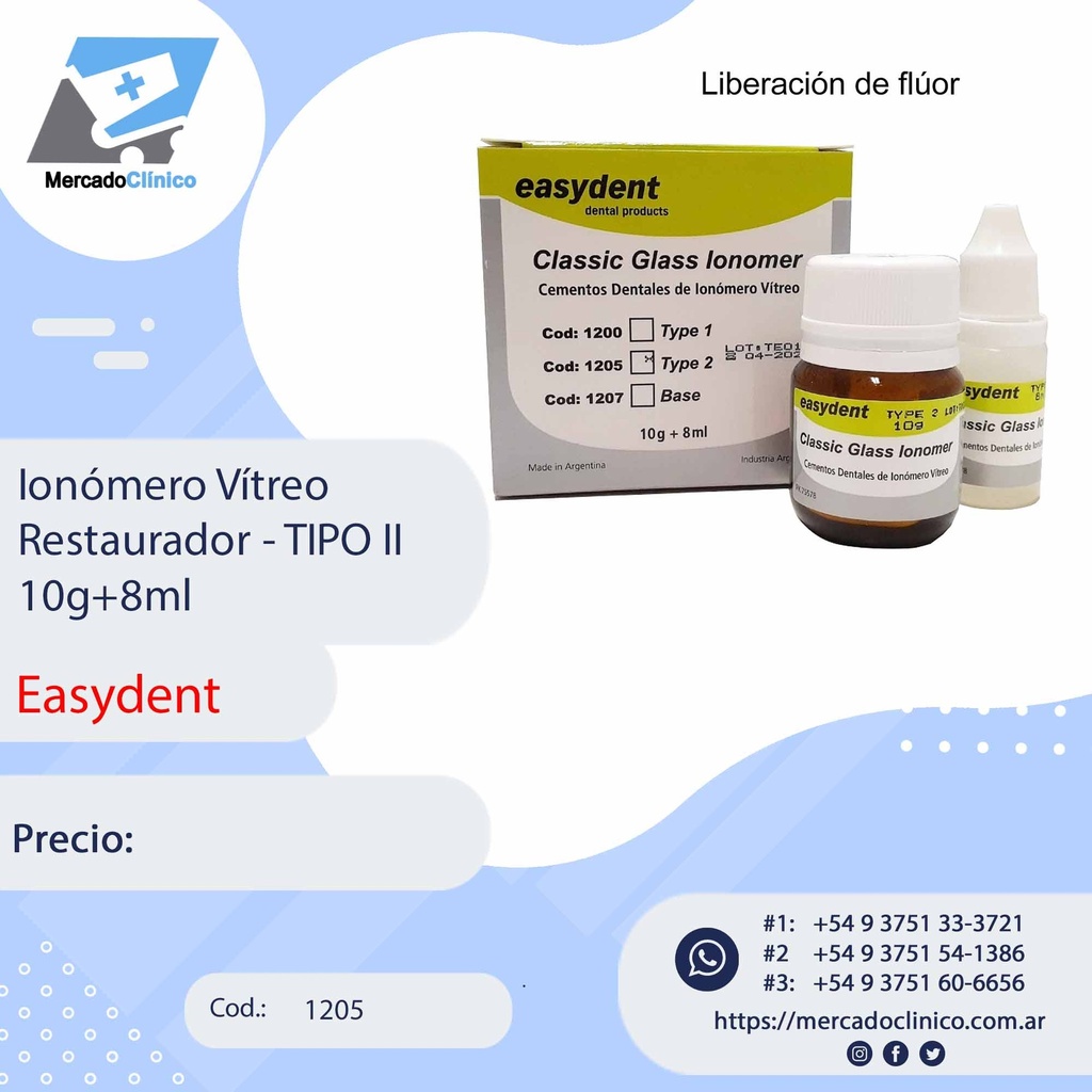 Ionómero Vítreo TIPO I Cementación - 10g+8ml - EASYDENT