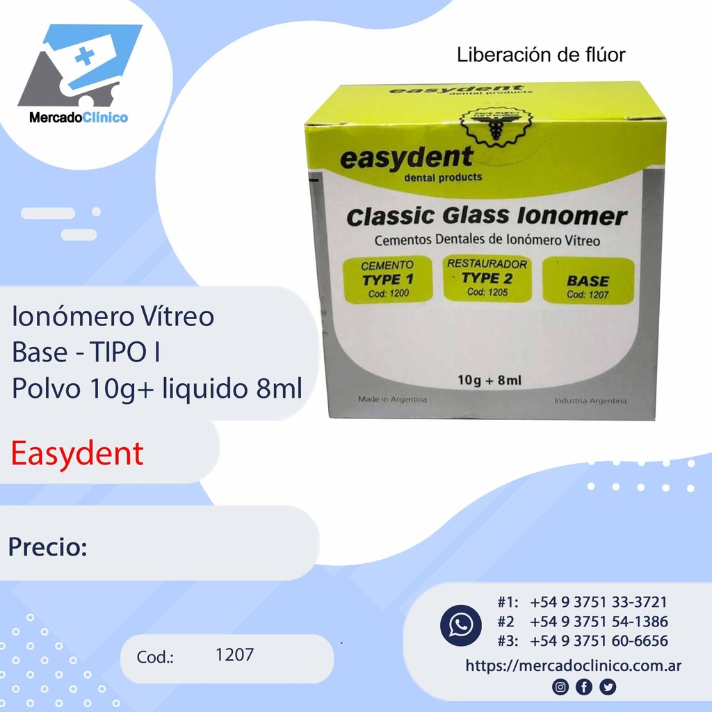 Ionómero Vítreo para Base Autocurado- 10g+8ml - EASYDENT