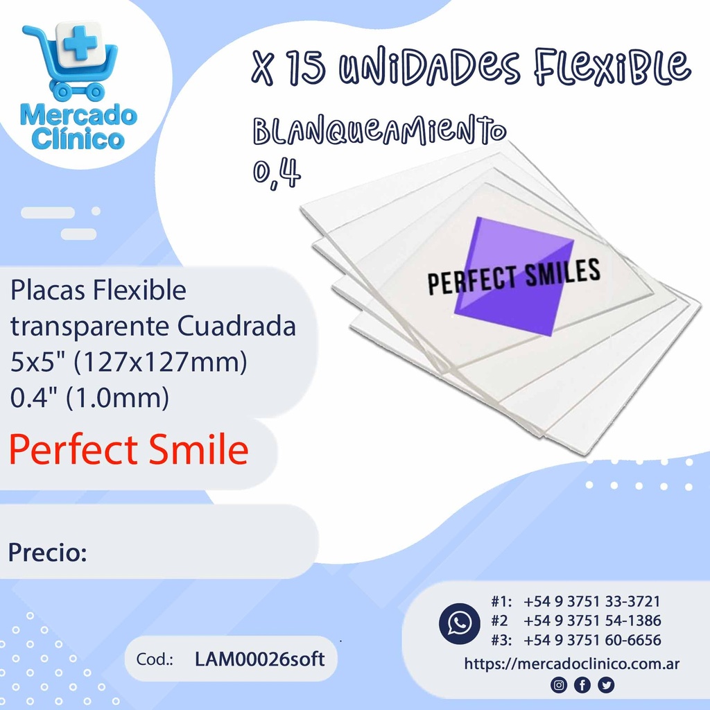 Placas / Láminas Flexible Soft  transparente Cuadrada - x 20 un - 0,04" (1 mm) - PERFECT SMILES