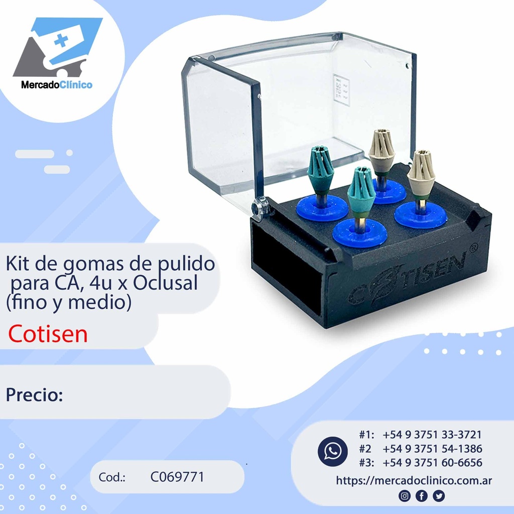 Kit de gomas de pulido para CA, 4u x Oclusal (fino y medio). COTISEN