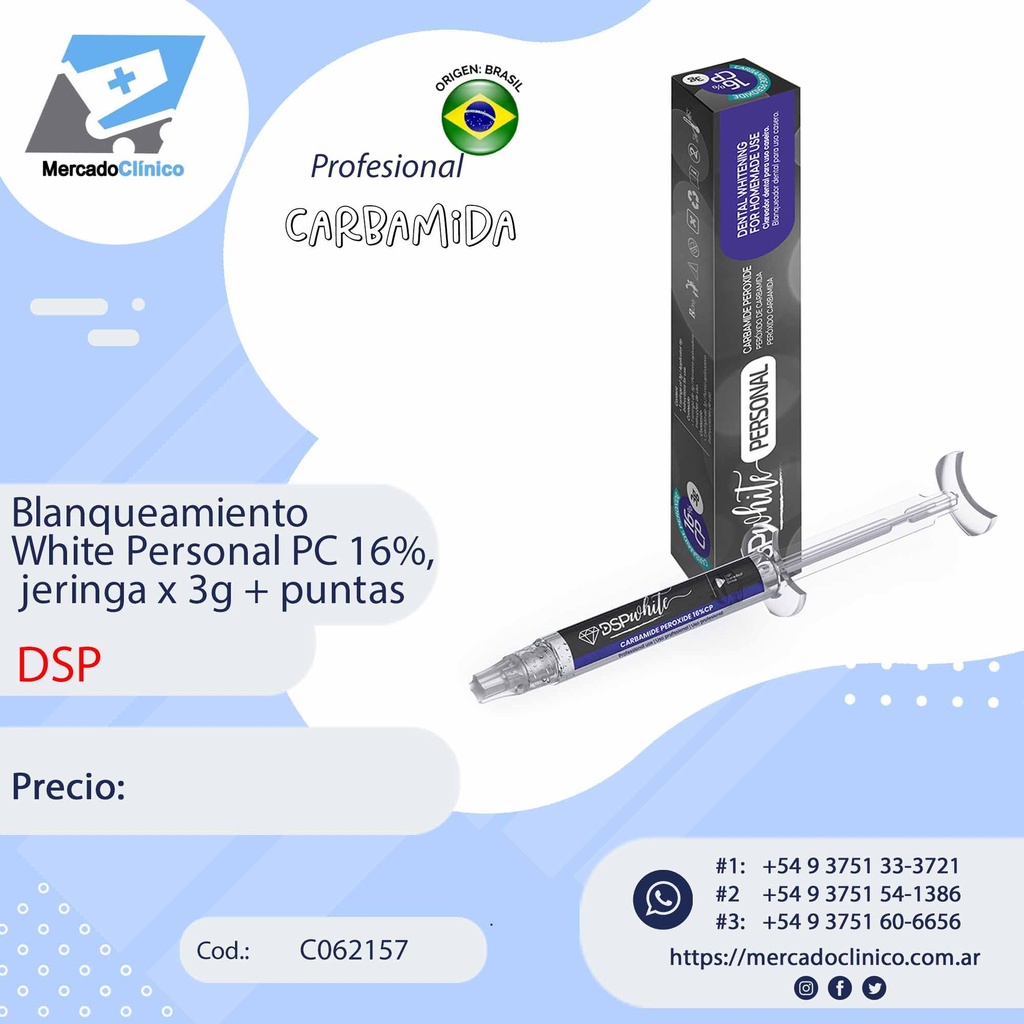 Blanqueamiento White Personal PC 16%, jeringa x 3g + puntas - DSP