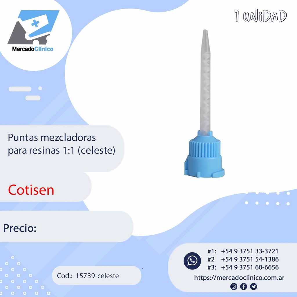 Puntas mezcladoras para resinas 1:1 (celeste) - Cotisen